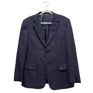 VTG 8090s Valentino Italy Wool Silk Suit Blazer Jacket Classic Nvy Pinstripe 42R
